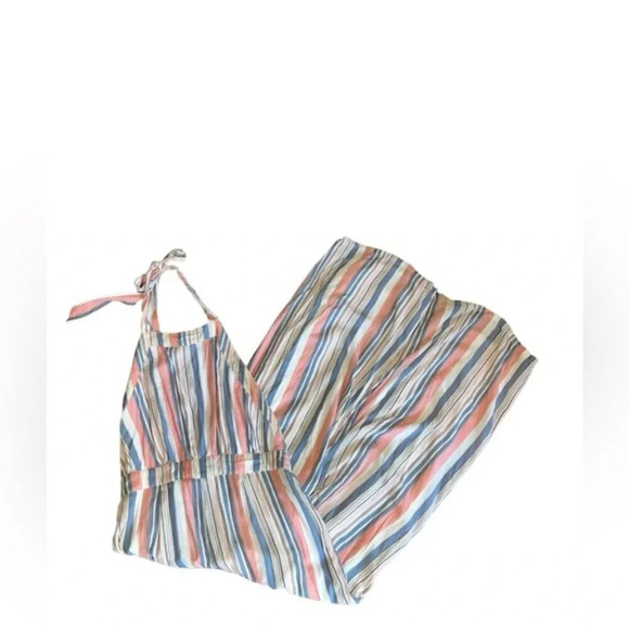 Anthropologie Sadie & Sage Boho Pinstripe Wide Leg Halter Jumpsuit | Small - Picture 4 of 4